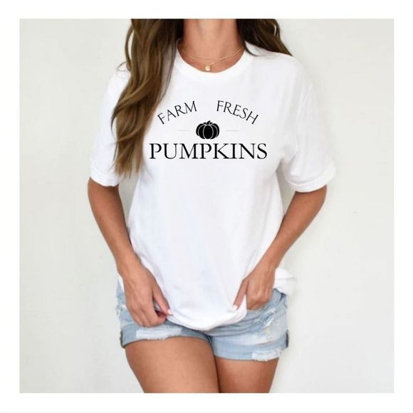 Pumpkin Short Sleeve Tee | Halloween Fall T-Shirt | Farm Fresh Seasonal Crewneck - Picture 1 of 5